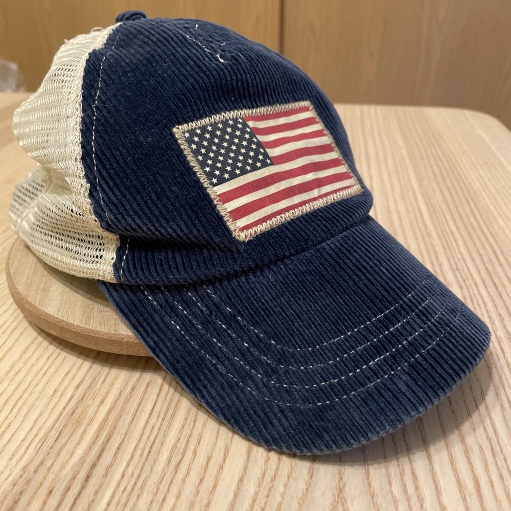 Polo Ralph Lauren Men's USA FLAG Corduroy Trucker Hat Cap, Navy, One Size